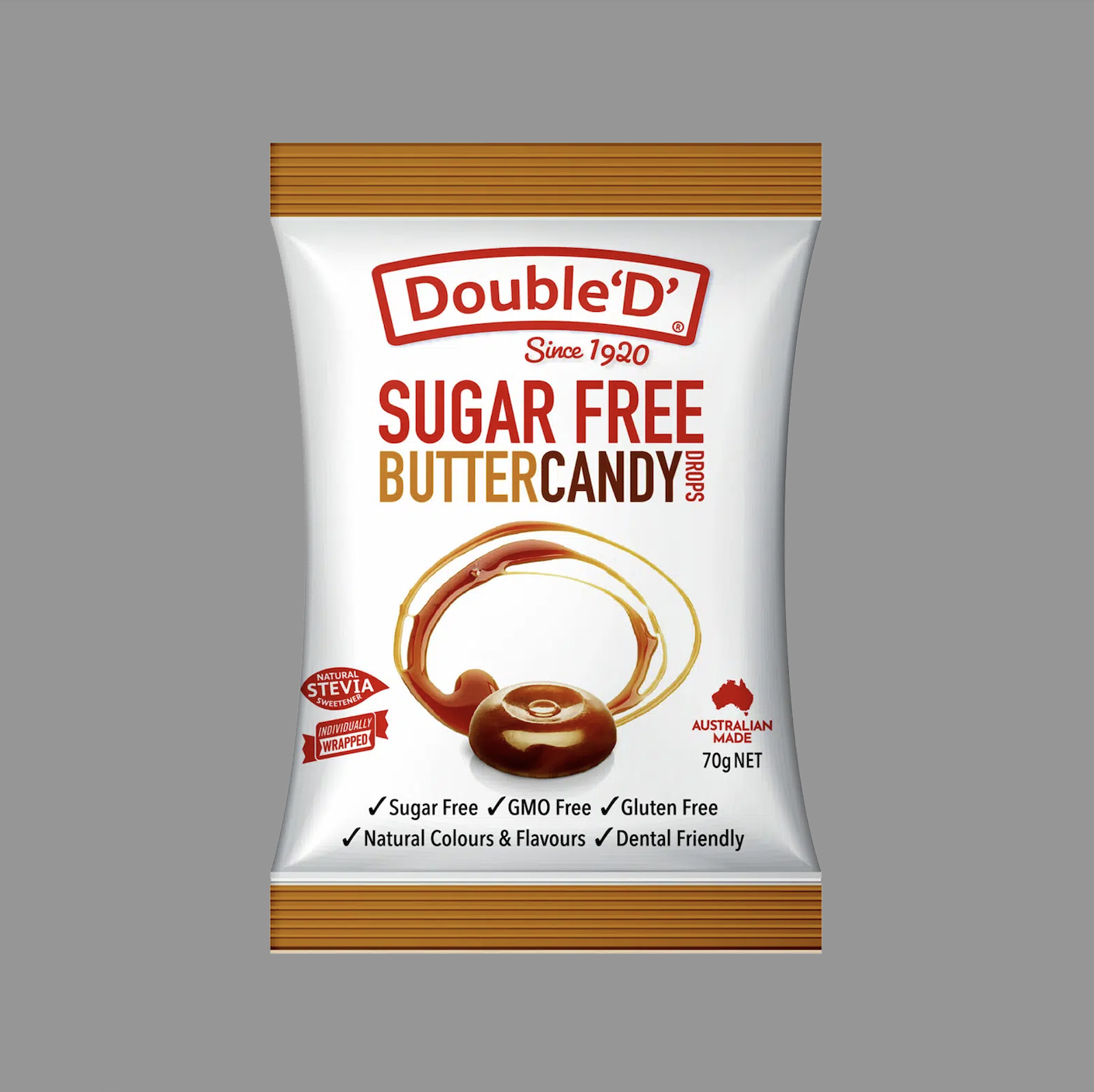 Kẹo ngậm trái cây – kem bơ không đường double ‘d’ sugar free fruit drops – butter cream candy, 70g