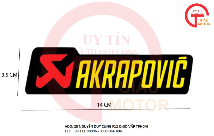 TEM NHÔM CHỮ AKRAPOVIC SIZE   3,5 X14 CM