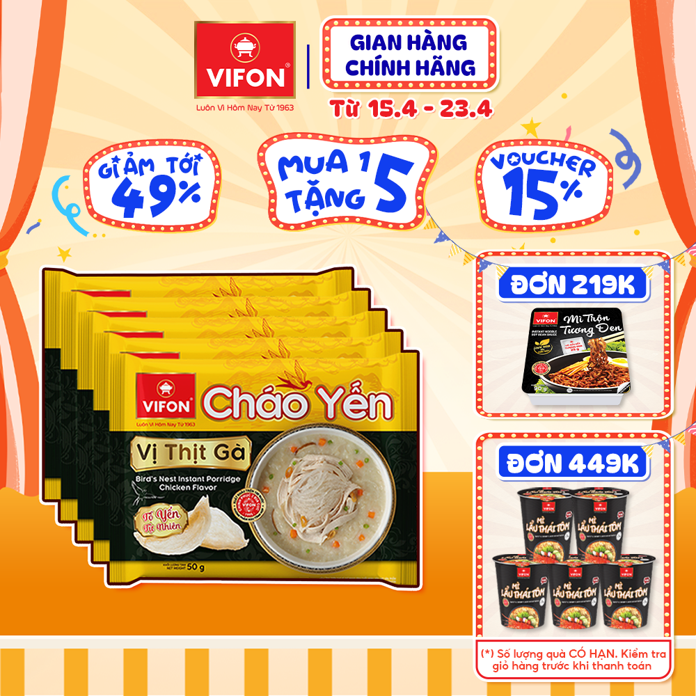 [VOUCHER đến 80K]-Thùng 30 gói Cháo Yến VIFON Vị thì bằm/ vì thịt gà 50gr/gói