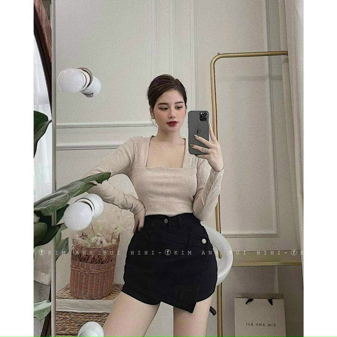 ÁO THUN TĂM TAY DÀI CỔ U SIÊU XINH
