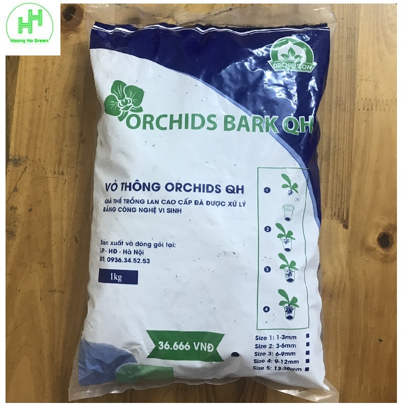 Vỏ Thông ORCHIDS QH, Gía Thể Trồng Lan Cao Cấp Đã Qua Sử Lý Bằng Công Nghệ Vi Sinh, Size 5(13-30mm) Bịch 1Kg