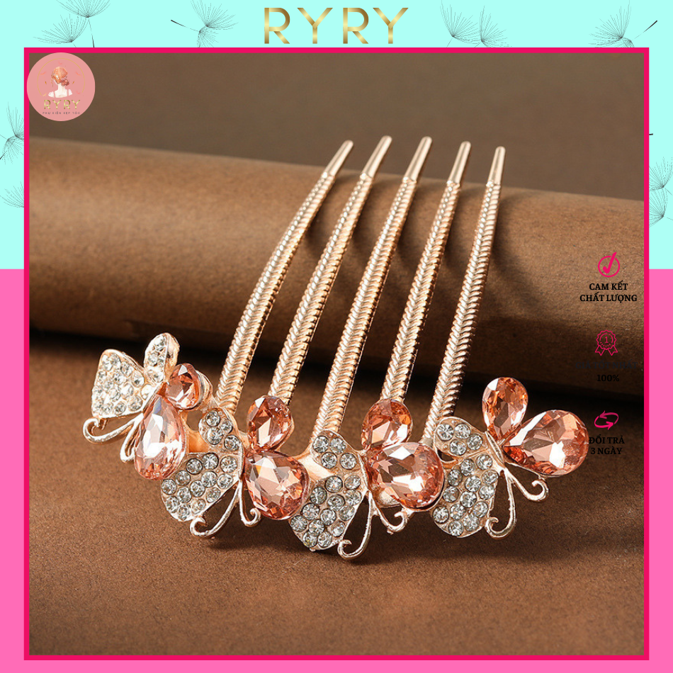 Lược Cài Tóc Đính Đá Hình Bướm Xinh Xắn