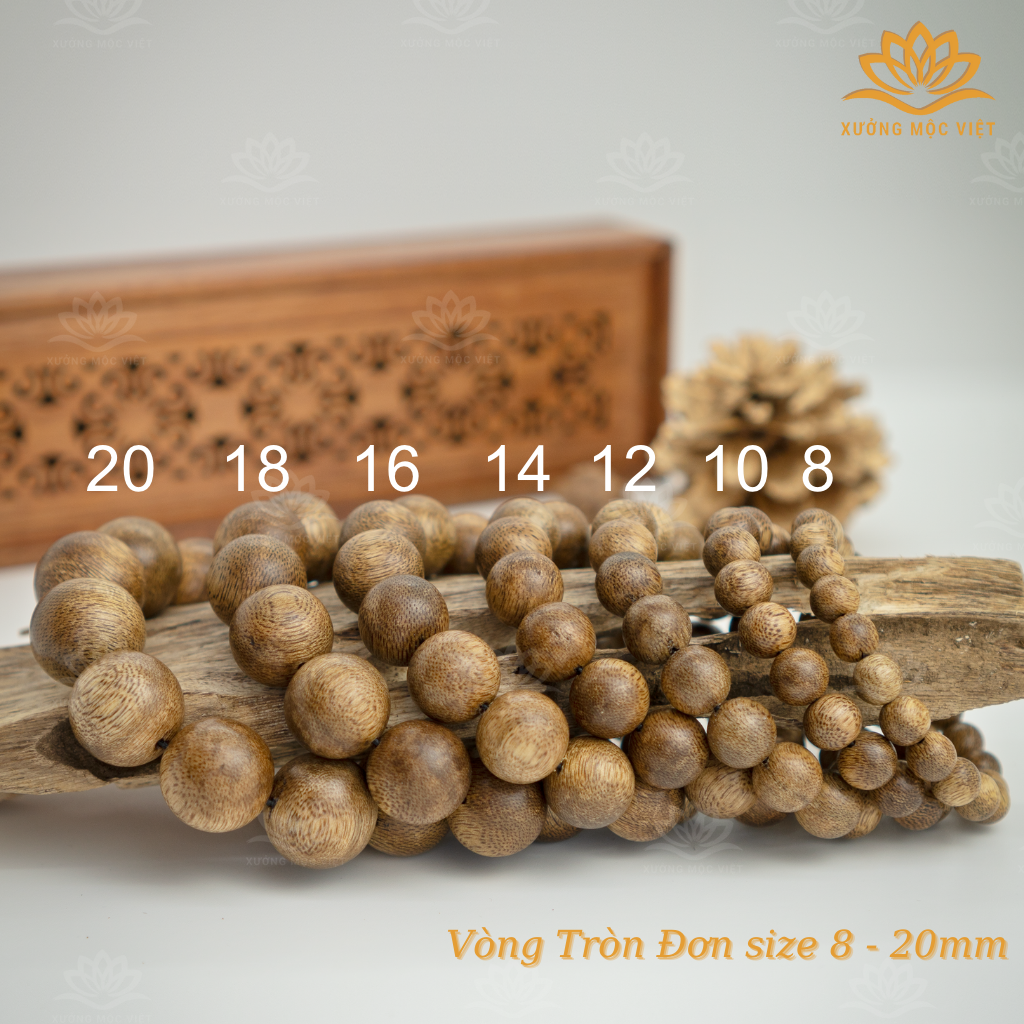 Vòng Tay Trầm Hương Tròn Đơn Xưởng Mộc Việt - Trầm Tóc Thường Size 8-20mm - Vòng Trầm Phong Thủy May Mắn Tài Lộc Bình An