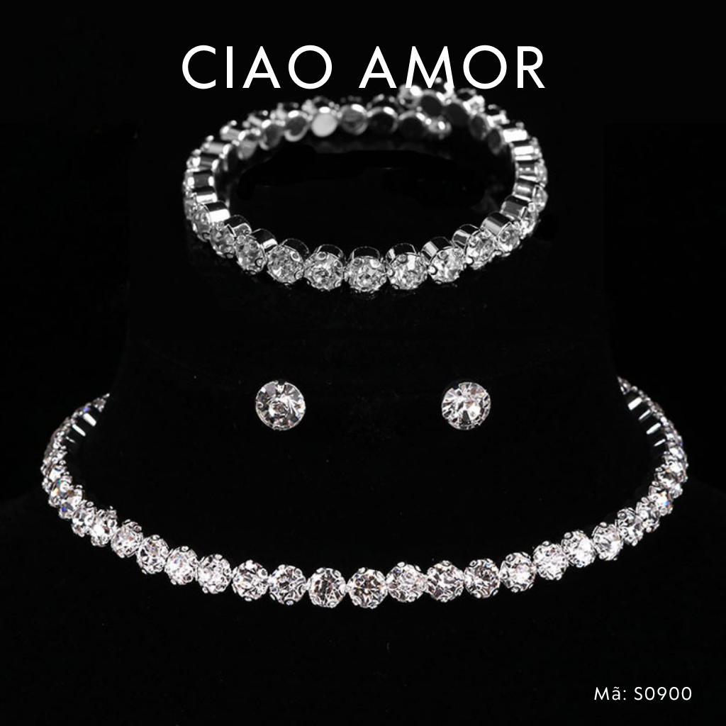 Set vòng cổ Choker đá, Khuyên tai nữ hạt hoa đá dự tiệc Trang sức Ciao Amor - MS0897