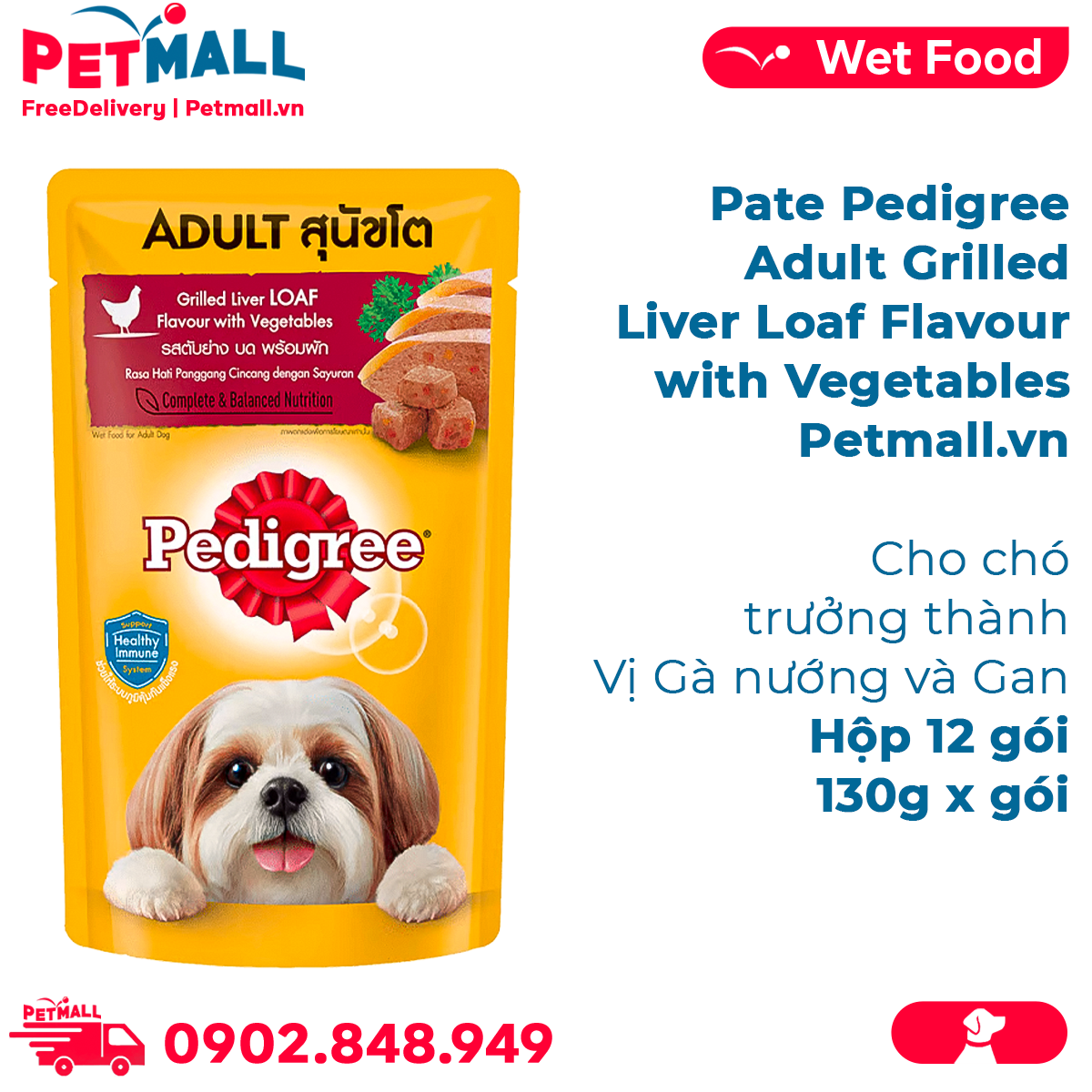 Pate Pedigree Adult Grilled Liver Loaf Flavour with Vegetables 130g - Vị gà nướng và gan, cho chó trưởng thành Petmall