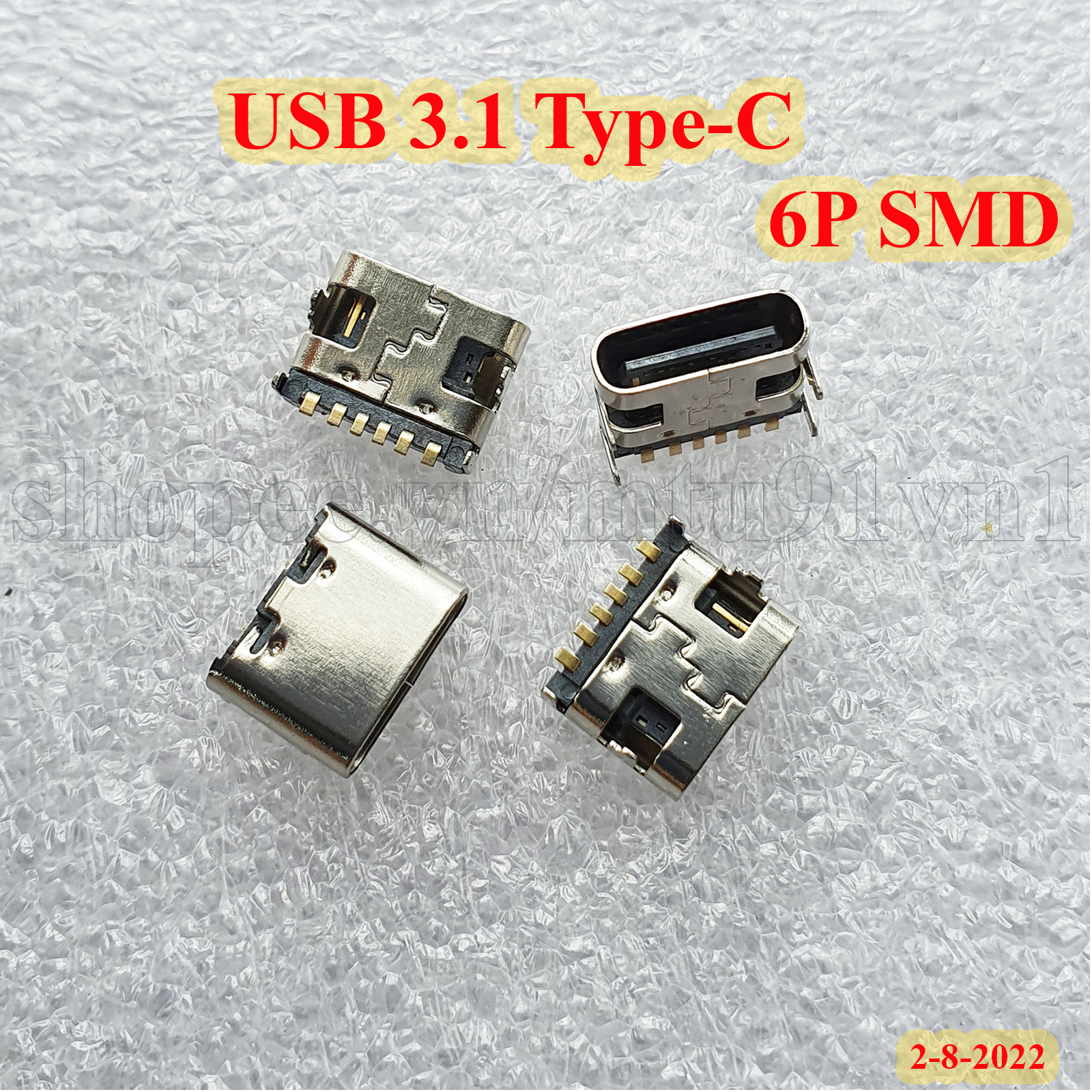 (4 Cái) - Chân Sạc Cổng USB 3.1 Type-C 6P - 6P SMD
