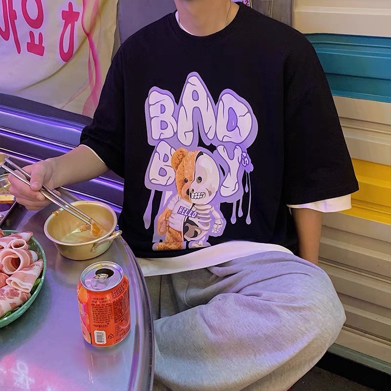 Áo thun tay lỡ badboy đen