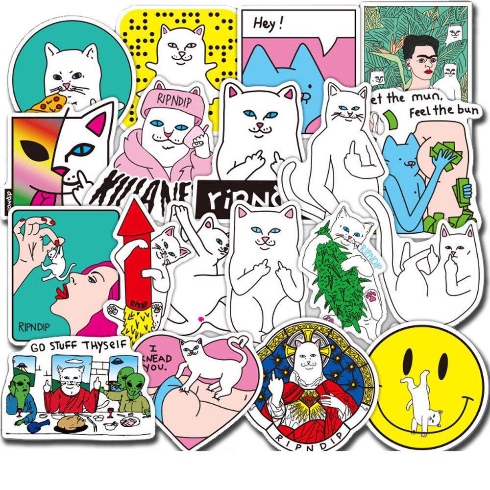 Set 30-100 Sticker Mèo RIPNDIP hình dán có ép lụa