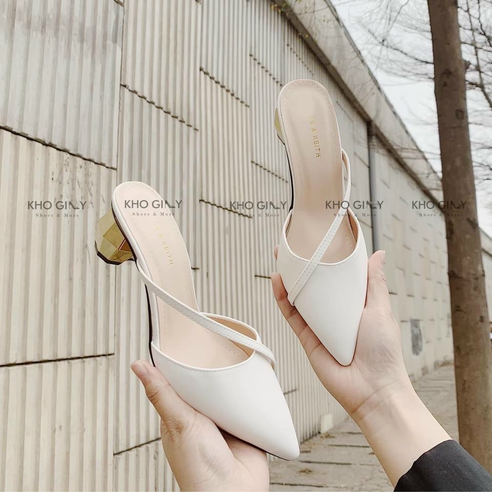 Dép sục nữ cao gót một quai chéo mũi nhọn da lì gót quả cầu 5cm-MÃ 837