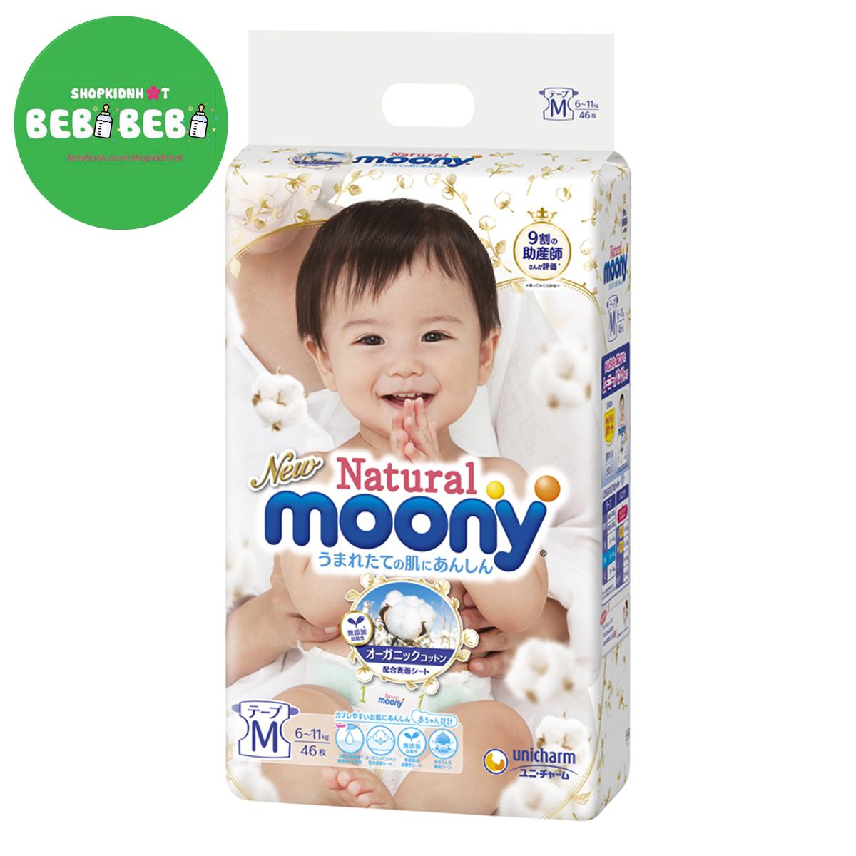 Tã/ Bỉm dán/ quần MOONY NATURAL Nhật Bản (Đa dạng size cho bé)