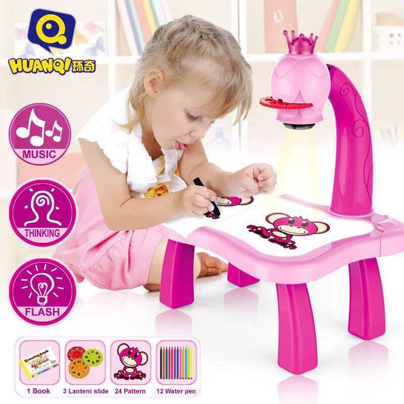 (ĐƯỢC CHỌN MÀU NHÉ) [CÓ NHẠC] Bàn vẽ có đèn chiếu thông minh cho bé tập học vẽ Projector Painting có nhạc 24 hình dùng pin AA Bàn Học Tập Tô Vẽ Cho Bé Có Đèn Chiếu Sáng Thông Minh