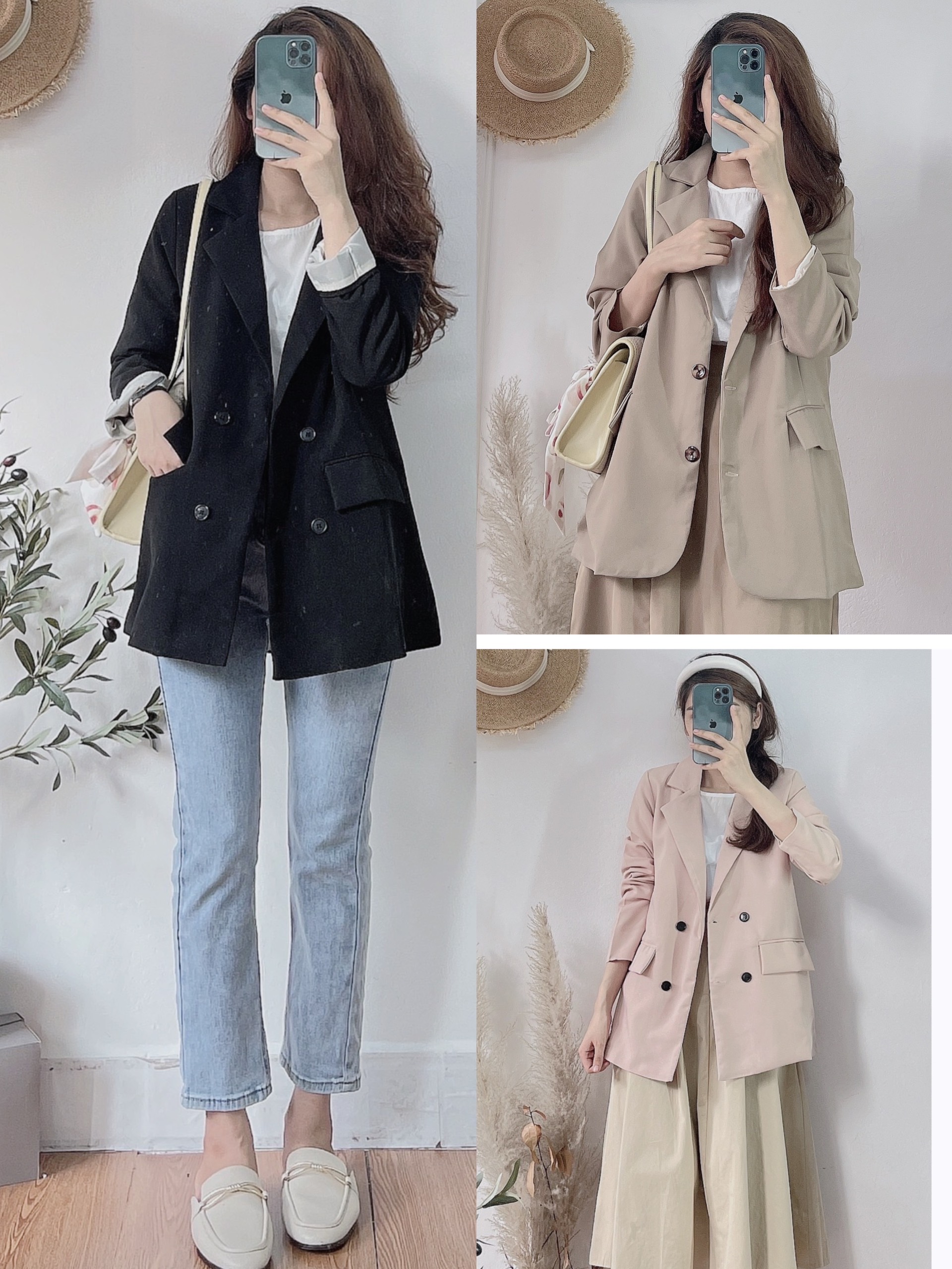 Áo Blazer 2 Lớp Túi Nắp Hàn Quốc