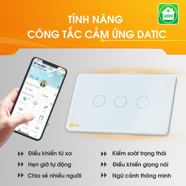 Công Tắc Hunonic Datic Wifi 3 nút Màu Trắng