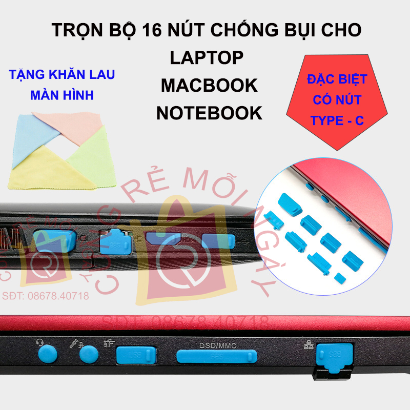Bộ Nút Chống Bụi Silicon Cho Laptop, Macbook (16 Nút) có nút Type C