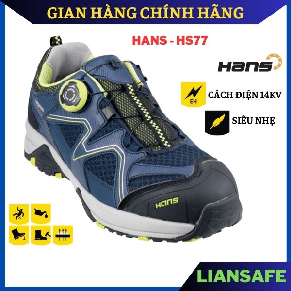 Giày bảo hộ lao động nam đẹp siêu nhẹ cách điện 14KV Hàn Quốc Hans HS77 [CHÍNH HÃNG] chống đinh dáng thể thao - cách điện 14KV đi làm công trình, công trường, cơ khí, kỹ thuật