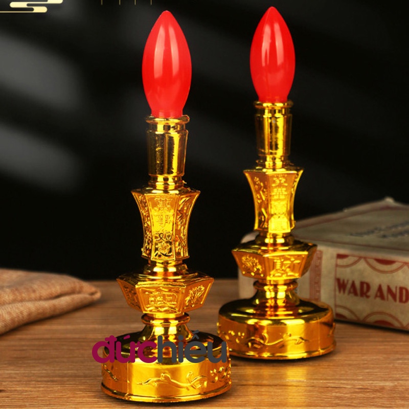 Đèn bàn thờ dùng pin ( 2 cái ) , đèn cầy thờ cúng dùng pin
