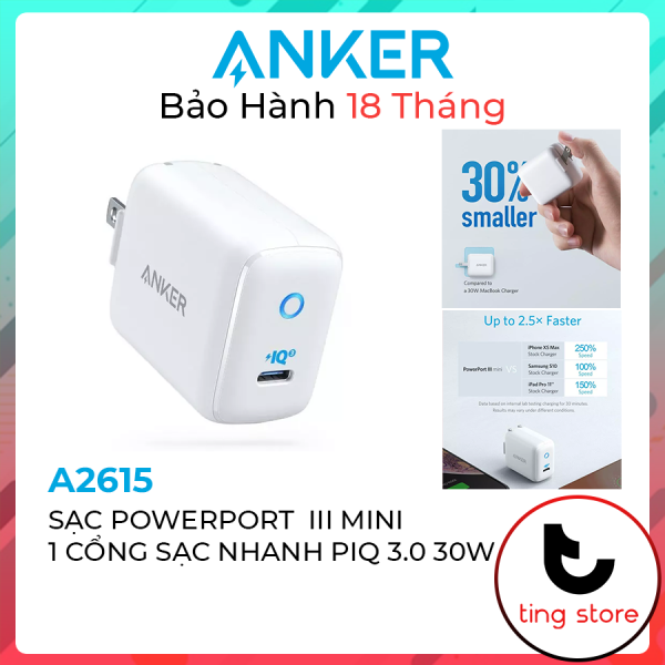 Sạc ANKER PowerPort III Mini 1 Cổng Sạc Nhanh Type C PIQ 3.0 30W - A2615