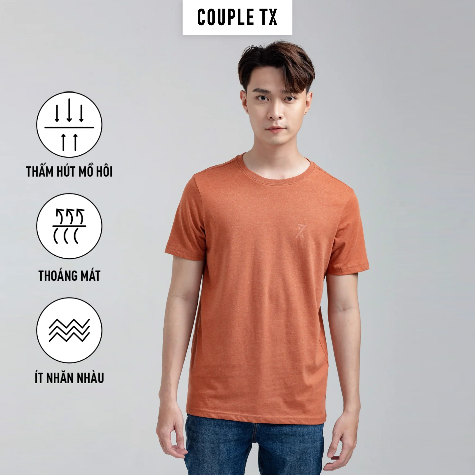 Áo Thun Nam  Couple TX-  Áo Thun Trơn, Cổ Tròn Basic In Logo X