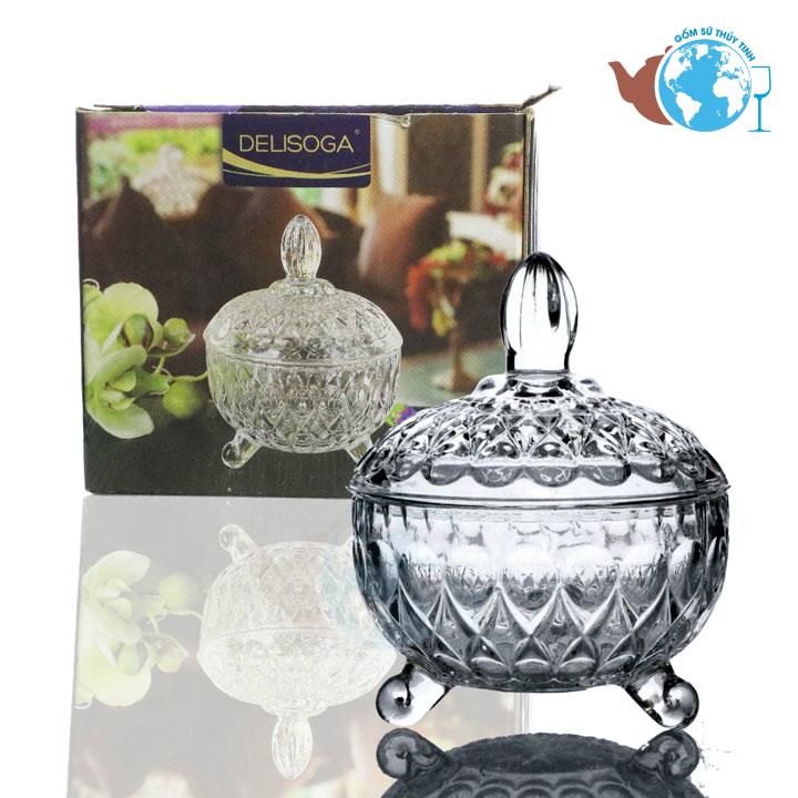 Combo 4 thố mứt thủy tinh pha lê 3 chân cao cấp
