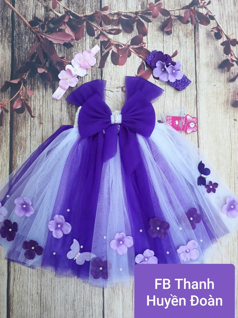 Váy Tutu Công chúa Tím huế xen trắng - Nơ
