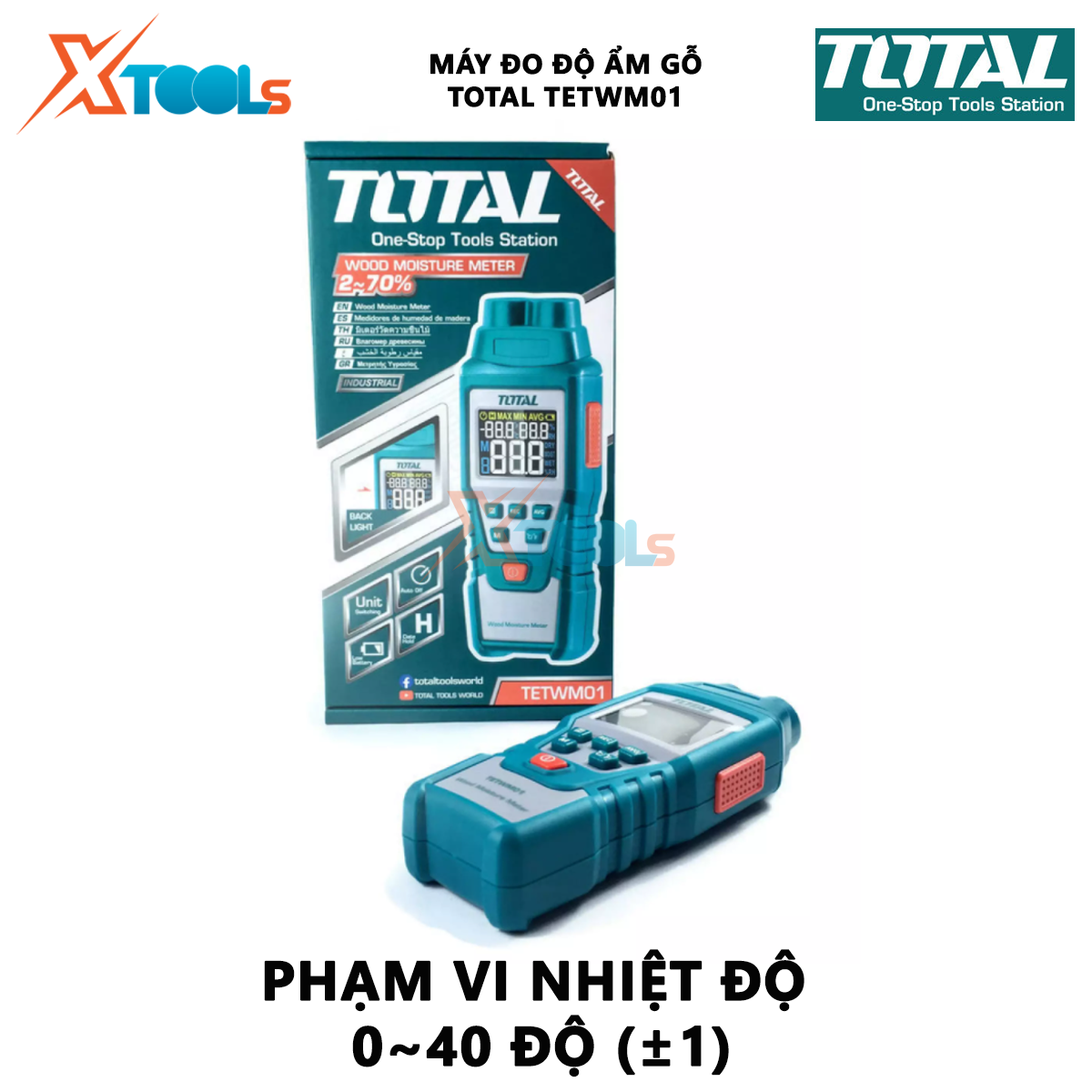 Máy đo độ ẩm gỗ TOTAL TETWM01 | thiết bị kiểm tra độ ẩm Phạm vi đo độ ẩm 2 ~ 70%, Thời gian đáp ứng＜ 1 giây, dùng pin AA đo độ ẩm, hàm lượng nước trong gỗ [CHÍNH HÃNG][XTOOLs]
