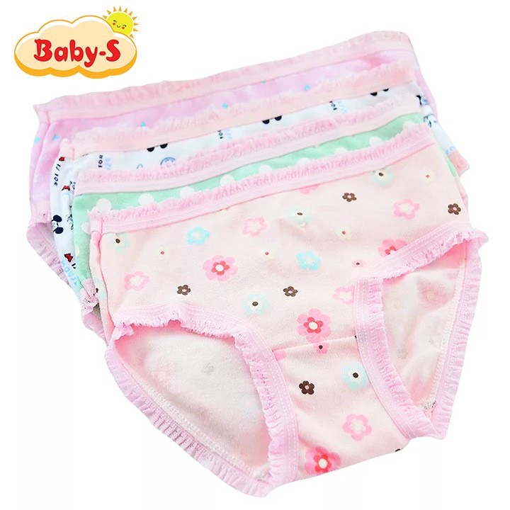 Quần lót bé gái viền ren cao cấp Baby-S, Set 4 quần chip bé gái chất cotton nhiều màu sắc xinh xắn – SC003