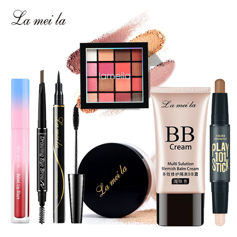 Bộ trang điểm đầy đủ Lameila 8 món cho người mới bắt đầu Kem che khuyết điểm BB + Phấn phủ + Bút tạo khối + Chì kẻ mày + Bút dạ kẻ mắt + Mascara + Phấn mắt + Son set trang điểm thời thượng bộ makeup chuyên nghiệp XP-BT281