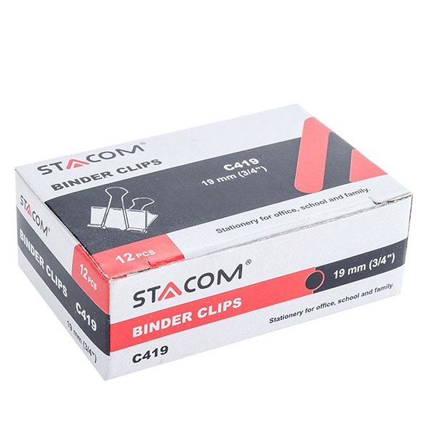 Hộp 12 Kẹp Bướm Đen Stacom C419 (19mm)