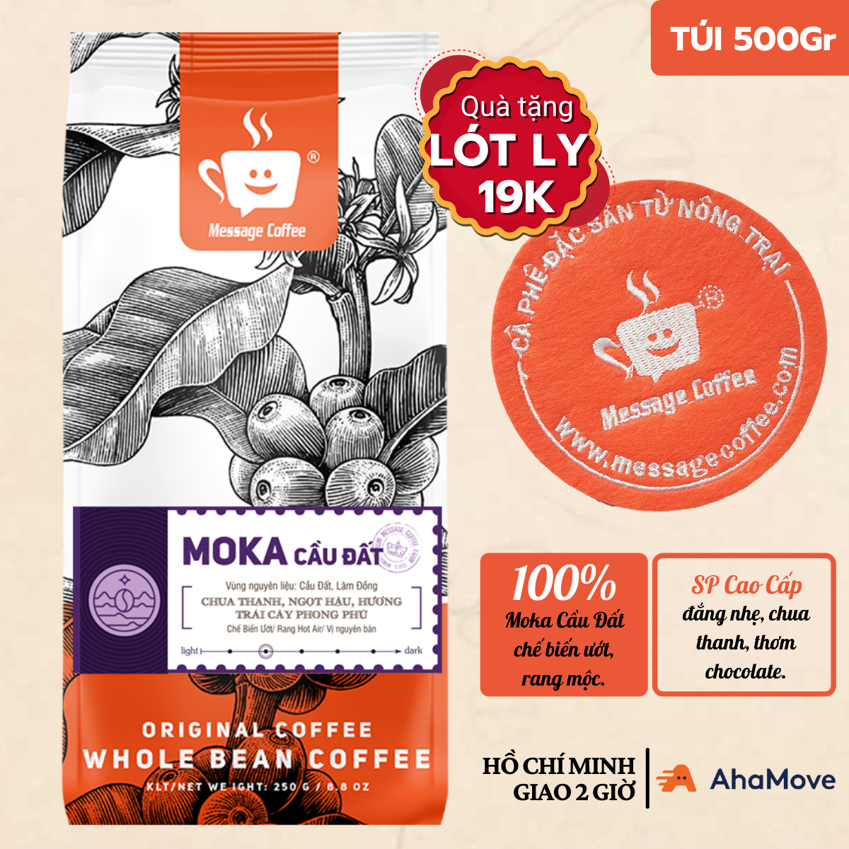 Cà phê MOKA HẢO HẠNG rang mộc nguyên chất cafe bột pha ColdBrew hoặc Pour