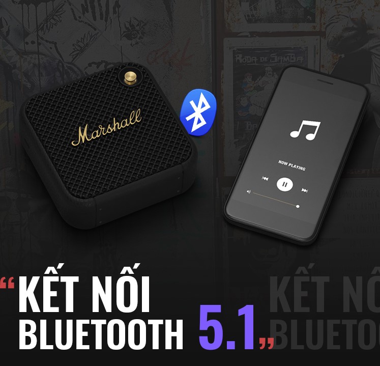 Marshall Willen Portable Bluetooth Speaker, Black & Brass