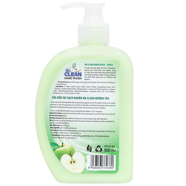 [HCM]Nước rửa tay sạch khuẩn Dr. Clean chai 500ml
