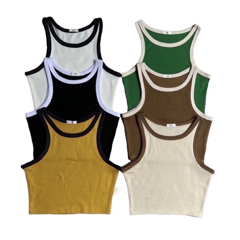 Áo Croptop BA LỖ PHỐI VIỀN Basic Trơn Nữ Thun Gân Kiểu Ôm Body