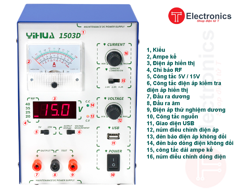Máy Cấp Nguồn 15V/3A Yihua-1503D