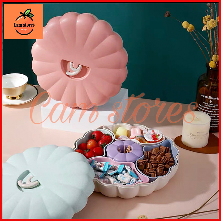 Khay mứt Tết hình bí ngô 3 ngăn -Khay mứt hình trái bí ngô to đẹp- Hộp nhựa hình quả bí đựng bánh mứt