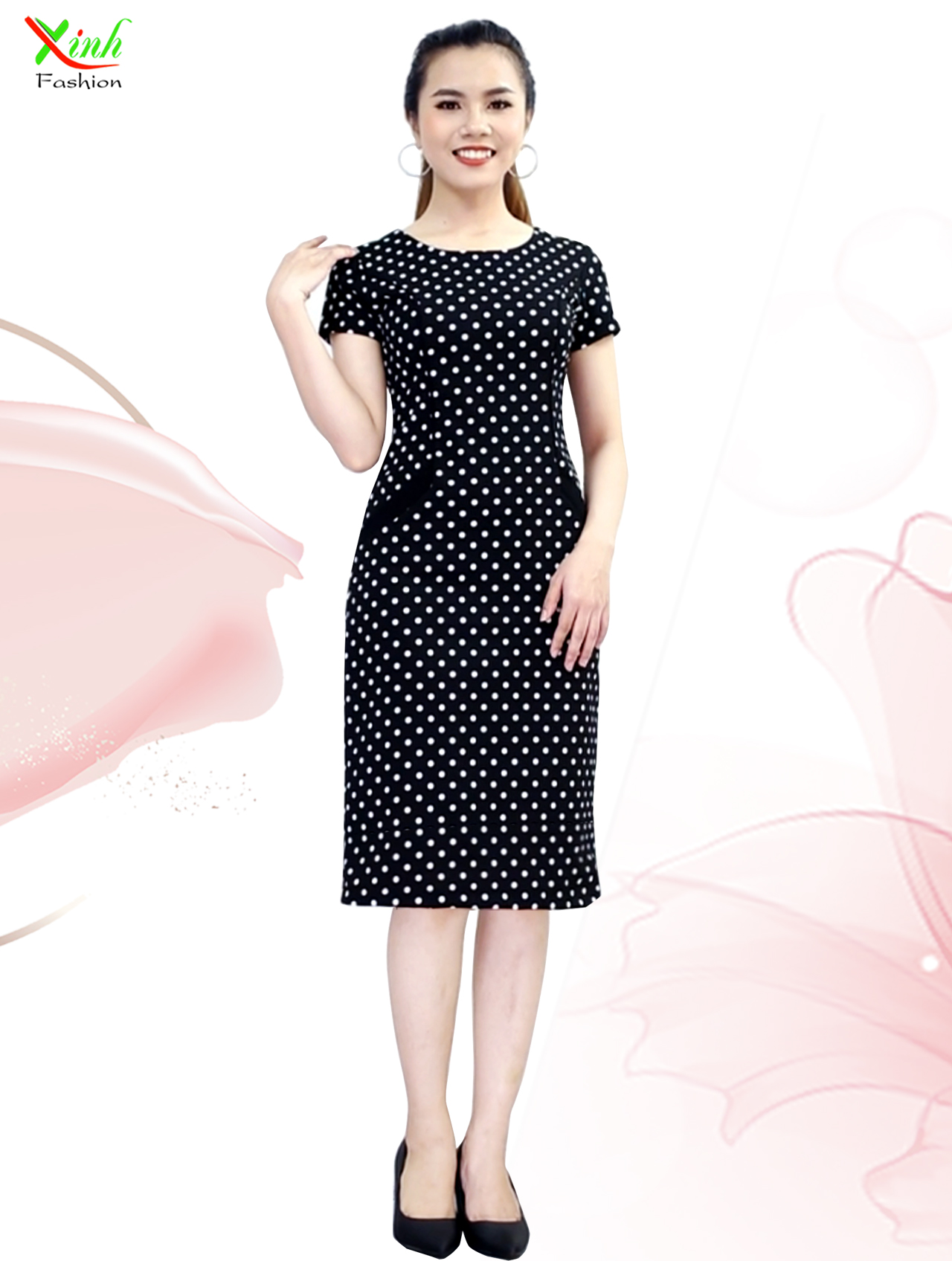 Đầm Suông Chấm Bi Siêu Gọn Dáng DL248