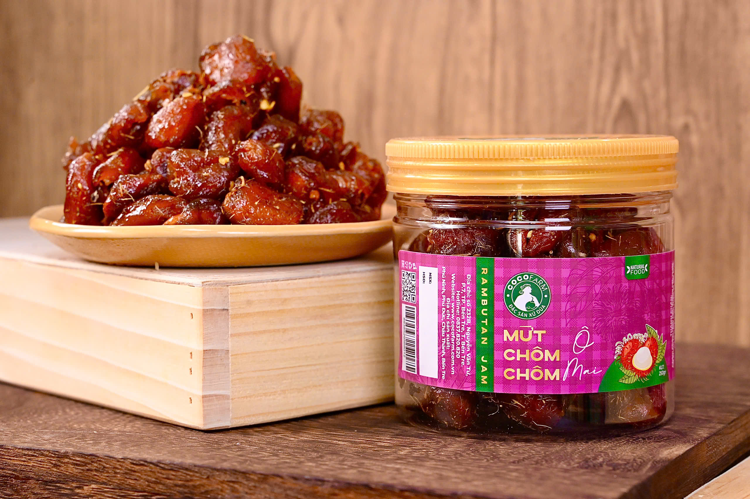 Mứt Chôm Chôm tách hạt với 3 hương vị nguyên bản, vị ô Mai và vị Cay Cocofarm