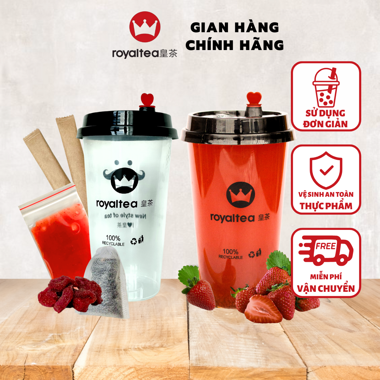 Trà Royaltea Vị Trà Dâu Tây Nhiệt Đới. Trà Sữa Royaltea Tự Pha Chính Hãng, Set Trà Sữa Tự Nấu Freeship Tiện Lợi