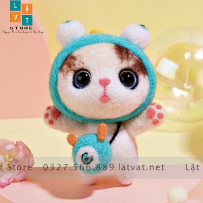 Bộ len chọc có hướng dẫn Mèo Mơn Mởn - Kit chọc len làm quà tặng, needle felting cat