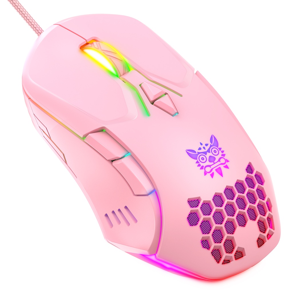 Chuột chơi game có dây ONIKUMA CW902 màu hồng với đèn RGB