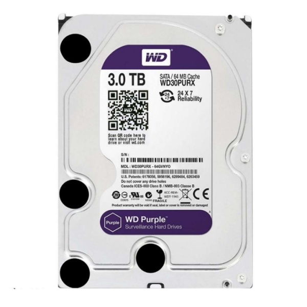 Ổ cứng gắn trong HDD Western Digital Purple 3TB, SATA 3, 64 Cache - Ổ cứng chuyên dụng cho Camera - Bảo hành 24 tháng 1 đổi 1