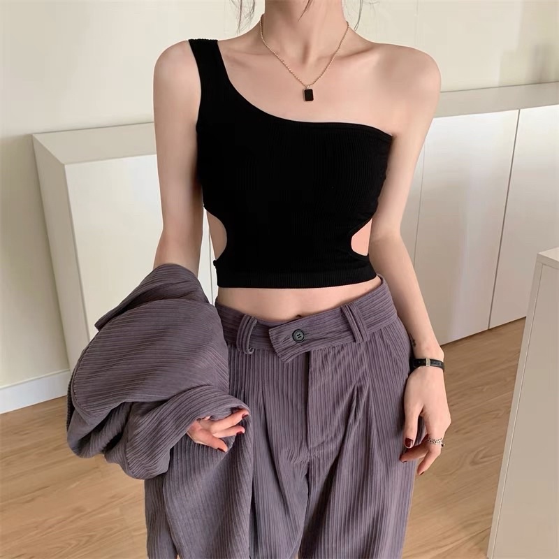 Áo thun thời trang nữ khoe eo khoét vai thời trang