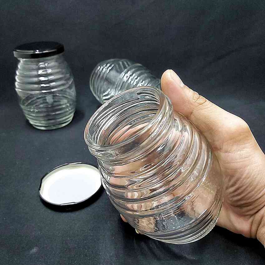 Hũ Thủy Tinh Đựng Gia Vị 350ML (combo 8 cái) con ong nắp thiếc đen – Hũ Đựng Gia Vị Thủy Tinh - Hũ Thủy Tinh Đựng Mật Ong yến chưng