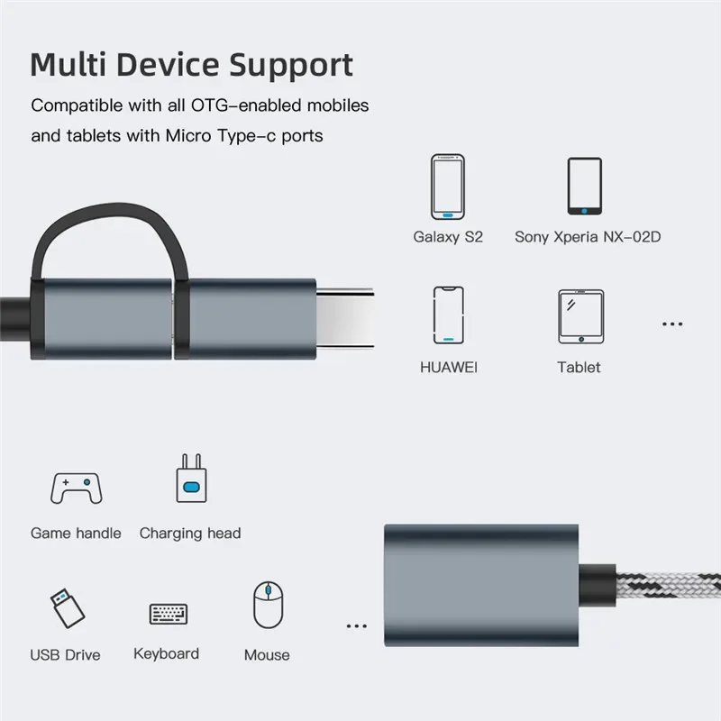 USB 3.0 OTG adapter cable, Type-C Micro USB to USB 3.0 interface, phone charging cable, phone converter, 2-in-1