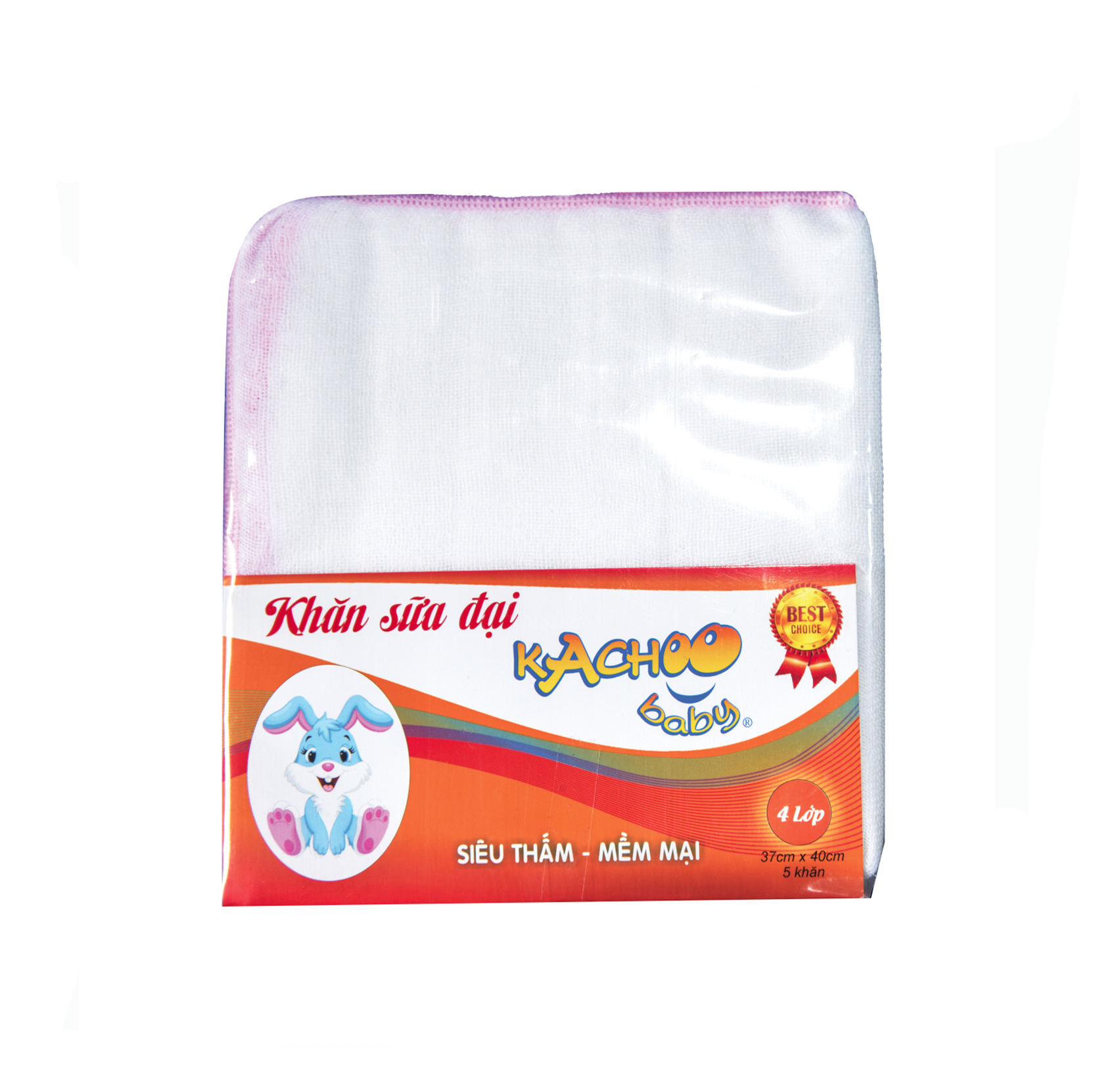 Khăn sữa 4 lớp đại (37x40cm) KACHOOBABY bịch 5 cái
