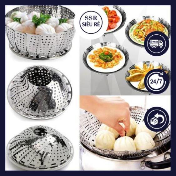 Rổ hấp, rế hấp inox xếp gọn đa năng tiện dụng