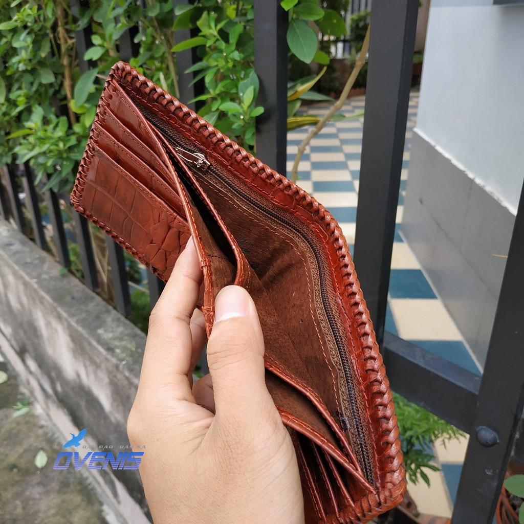 [FREE SHIP] Ví Da Cá Sấu. Da Thật 100% 2 Mặt Đan Viền Thủ Công