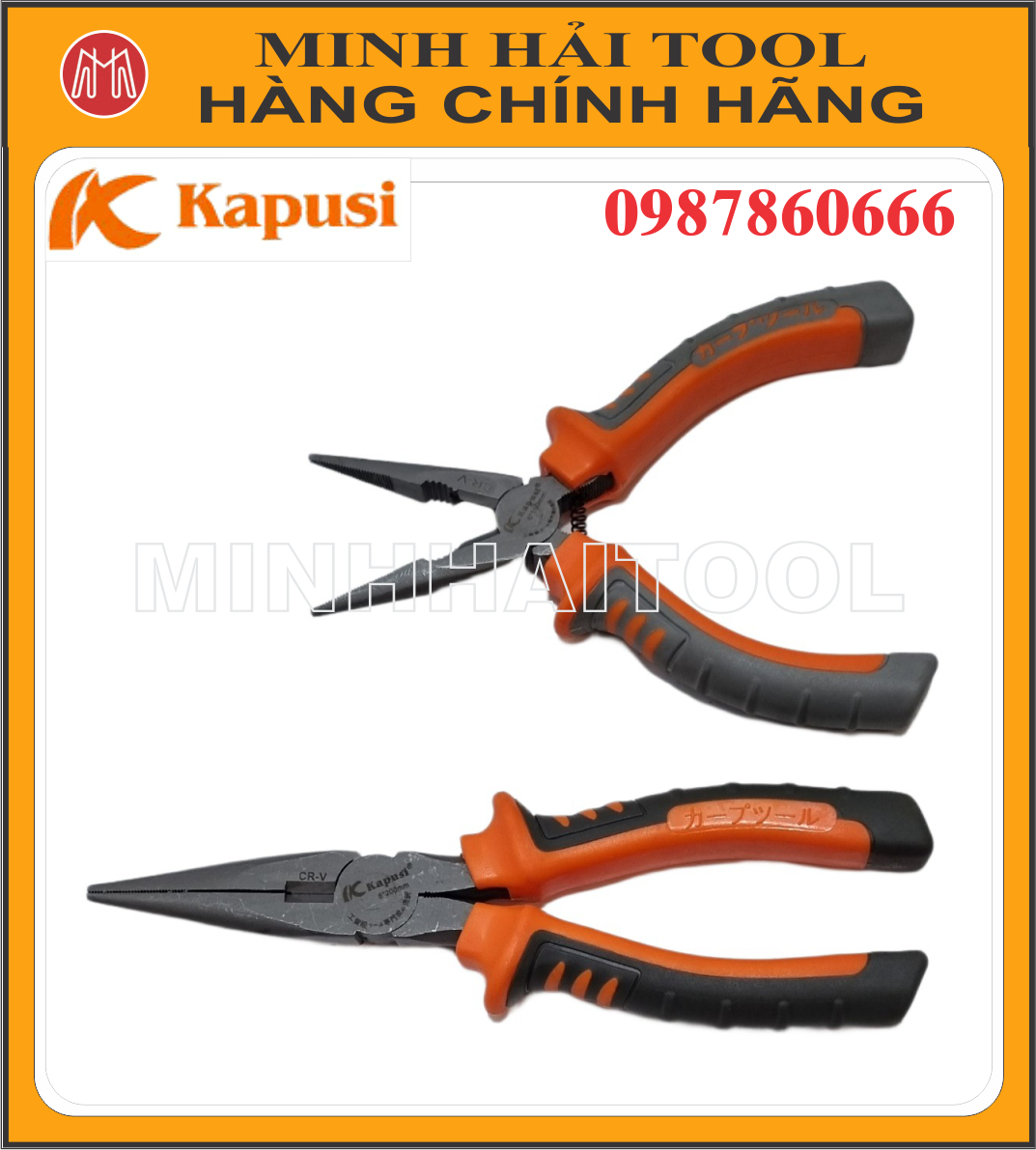 Kapusi Japan – Kìm mỏ nhọn cỡ 200mm (K-8038). Chất liệu: Thép CR-V