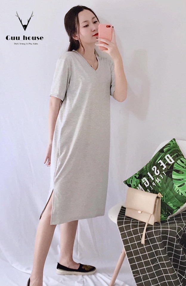 Đầm suông nữ - váy suông cổ tim basic form vải cotton mềm mịn thoáng mát