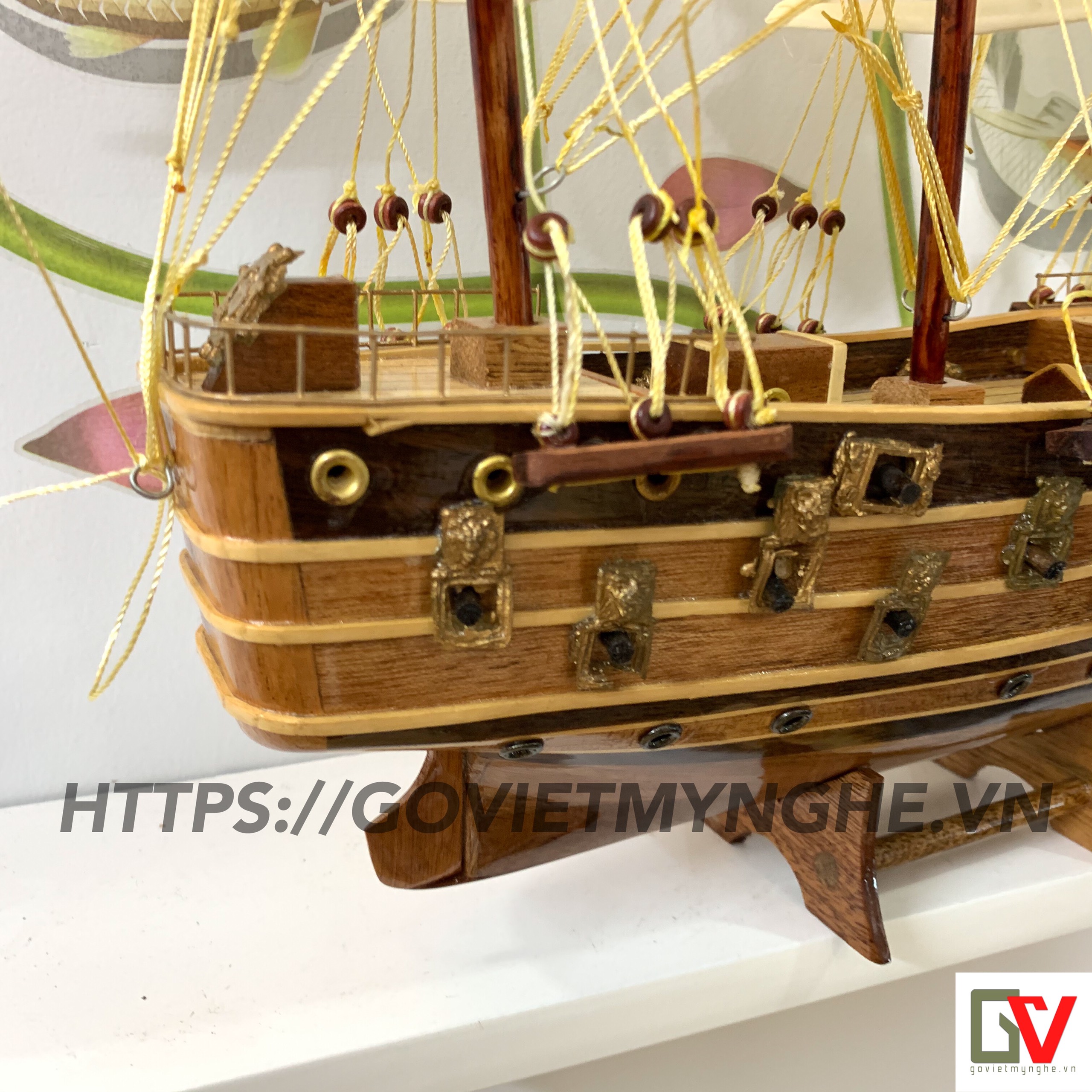 Mô Hình Thuyền Chiến Cỗ Napoleon 40cm (Gỗ Tự Nhiên)