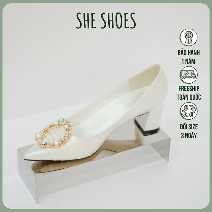 Giày cưới đẹp ♥️♥️ giày cô dâu cao cấp khoen tròn gót vuông 5p, độc quyền bởi she shoes - gc05003